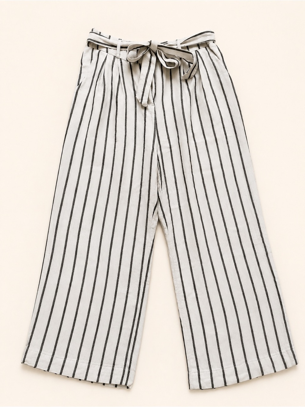 Dex Linen Blend Striped Wide Leg Crop Pants Size S Belted​